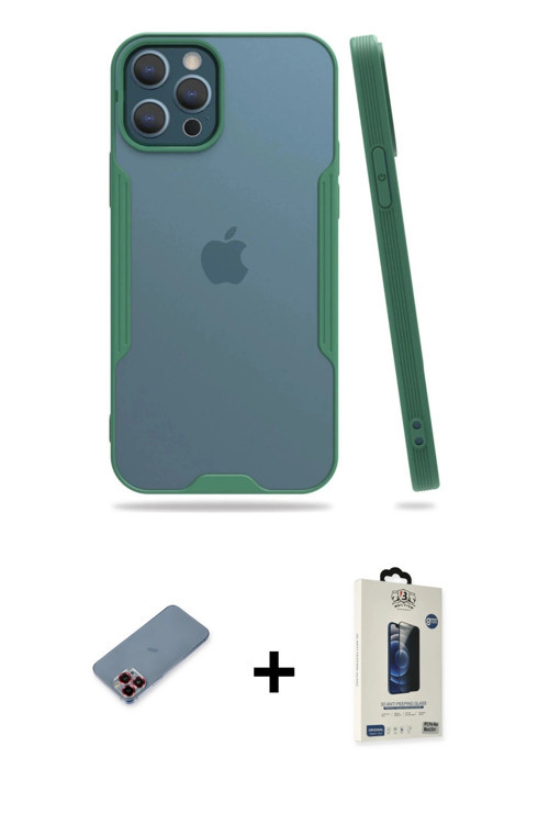 ieg™ iPhone 12 Pro Max Kılıf Atlas Asil Serisi - Siyah Bilvis Hayalet Cam Ekran Koruyucu + Kırmızı M
