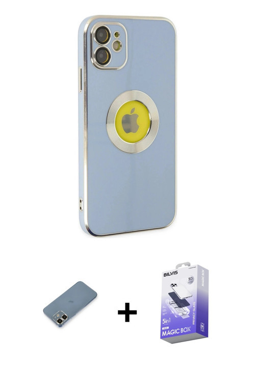 ieg™ iPhone 12 Kılıf İz Form Serisi - Siyah Bilvis 5in1 5D Magic Hayalet Cam Ekran Koruyucu + Gold M