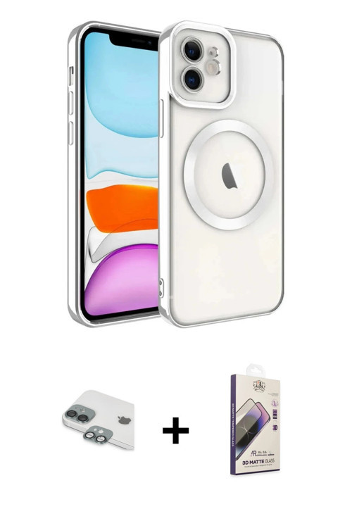 ieg™ iPhone 11 Kılıf Nova Işık Özel Seri - Siyah Bilvis 3D Mat Cam Ekran Koruyucu + Yeşil Pers Alümi