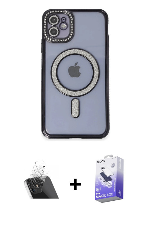 ieg™ iPhone 11 Kılıf Zirve Doku Prime - Siyah Bilvis 5in1 5D Magic Hayalet Cam Ekran Koruyucu + Şeff