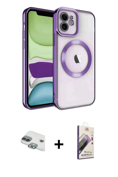 ieg™ iPhone 11 Kılıf Nova Işık Özel Seri - Siyah Bilvis 3D Mat Cam Ekran Koruyucu + Yeşil Pers Alümi