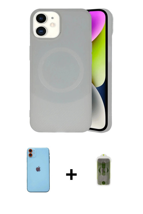 ieg™ iPhone 11 Kılıf Ufuk Serisi - Siyah Joko Magic 5D Hayalet Cam + Turuncu Neon Fosforlu Kamera Le