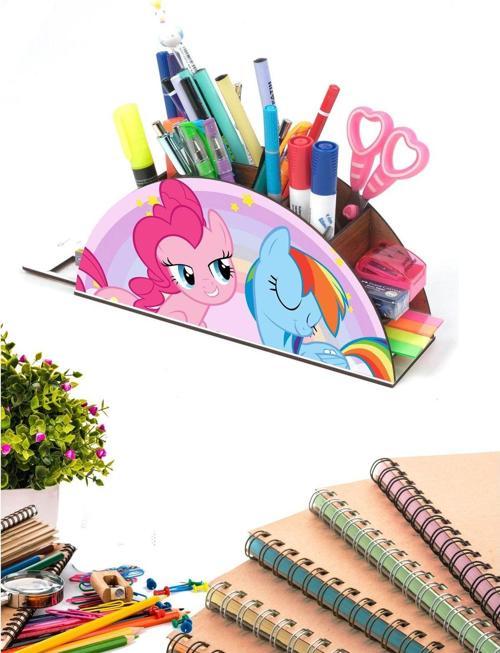 Ahşap Pony Gökkuşağı Cetvelli Masaüstü Kalemlik Kutu Çocuklar Için Organizer Gk53