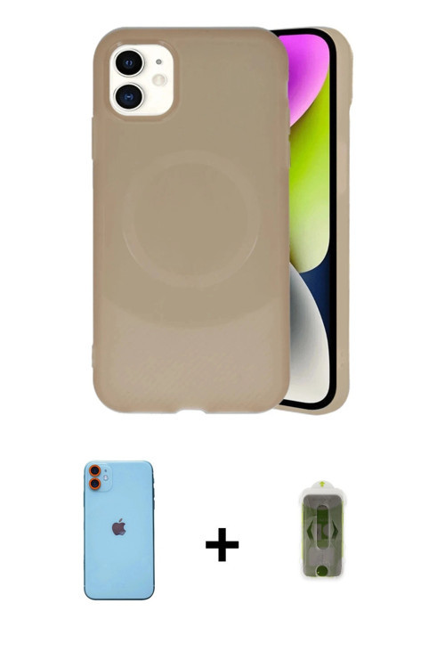 ieg™ iPhone 11 Kılıf Ufuk Serisi - Siyah Joko Magic 5D Hayalet Cam + Turuncu Neon Fosforlu Kamera Le