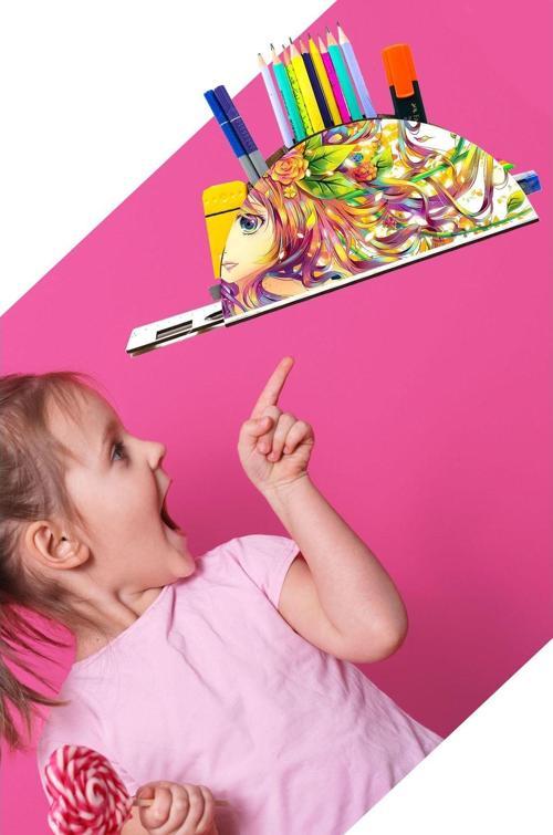 Ahşap Renkli Anime Gökkuşağı Cetvelli Masaüstü Kalemlik Kutu Çocuklar Için Organizer Gk62