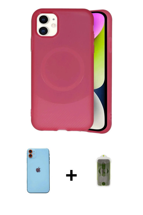 ieg™ iPhone 11 Kılıf Ufuk Serisi - Siyah Joko Magic 5D Hayalet Cam + Turuncu Neon Fosforlu Kamera Le
