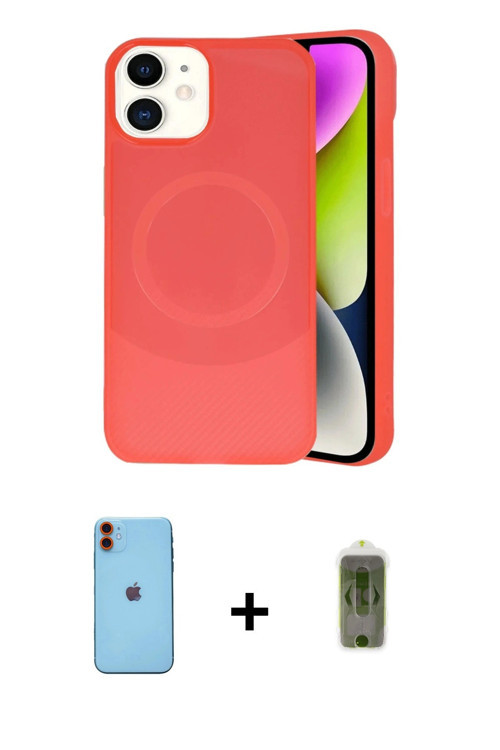 ieg™ iPhone 11 Kılıf Ufuk Serisi - Siyah Joko Magic 5D Hayalet Cam + Turuncu Neon Fosforlu Kamera Le