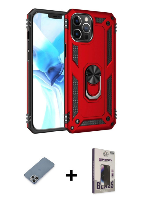 ieg™ iPhone 12 Pro Max Kılıf Ahenk Klasik Koleksiyonu - Siyah Bilvis Hayalet Cam Ekran Koruyucu + Gü