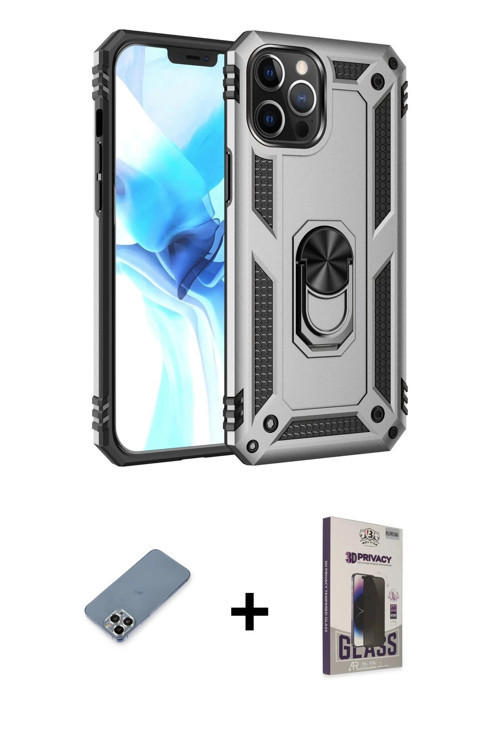 ieg™ iPhone 12 Pro Max Kılıf Ahenk Klasik Koleksiyonu - Siyah Bilvis Hayalet Cam Ekran Koruyucu + Gü