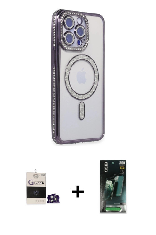 ieg™ iPhone 14 Pro Max Kılıf Zirve Doku Prime - Siyah 360 Mat Full Body Arka Koruyucu + Gümüş Bilvis
