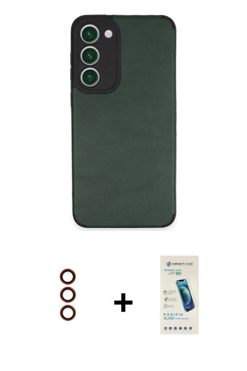 ieg™ Galaxy S23 Plus Kılıf Doruk Asil Koleksiyonu - Şeffaf Pasifik Cam Ekran Koruyucu + Kırmızı Meta