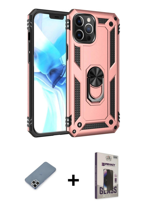 ieg™ iPhone 12 Pro Max Kılıf Ahenk Klasik Koleksiyonu - Siyah Bilvis Hayalet Cam Ekran Koruyucu + Gü