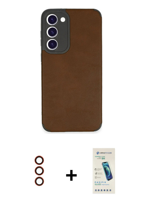 ieg™ Galaxy S23 Plus Kılıf Doruk Asil Koleksiyonu - Şeffaf Pasifik Cam Ekran Koruyucu + Kırmızı Meta