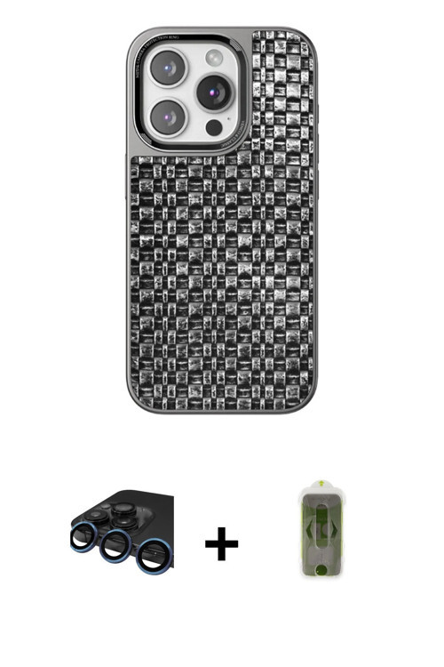 ieg™ iPhone 15 Pro Kılıf Siluet Form Serisi - Siyah Joko Magic 5D Hayalet Cam + Lacivert Raze Metal