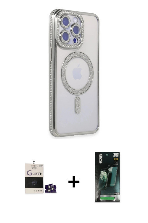 ieg™ iPhone 14 Pro Max Kılıf Zirve Doku Prime - Siyah 360 Mat Full Body Arka Koruyucu + Gümüş Bilvis