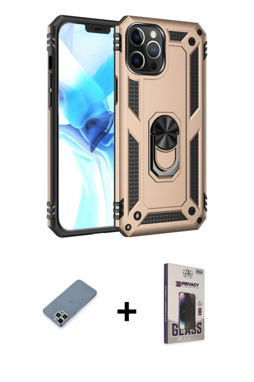 ieg™ iPhone 12 Pro Max Kılıf Ahenk Klasik Koleksiyonu - Siyah Bilvis Hayalet Cam Ekran Koruyucu + Gü