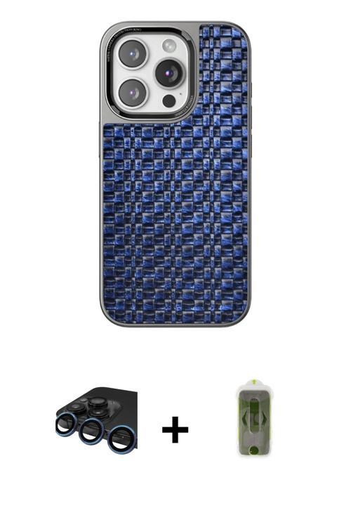 ieg™ iPhone 15 Pro Kılıf Siluet Form Serisi - Siyah Joko Magic 5D Hayalet Cam + Lacivert Raze Metal