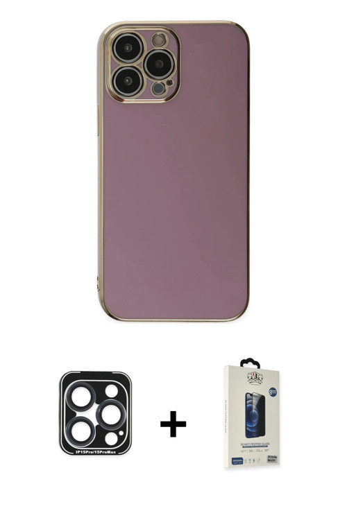 ieg™ iPhone 15 Pro Max Kılıf Yankı Serisi - Siyah Bilvis Hayalet Cam Ekran Koruyucu + Lacivert PVD M