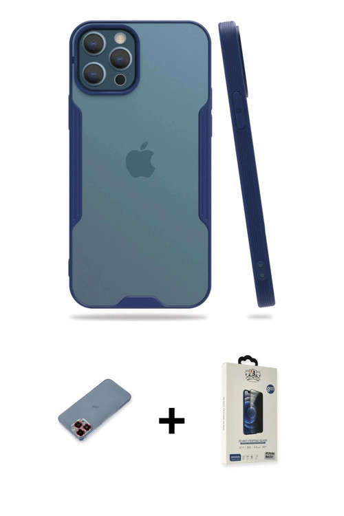 ieg™ iPhone 12 Pro Max Kılıf Atlas Asil Serisi - Siyah Bilvis Hayalet Cam Ekran Koruyucu + Kırmızı M