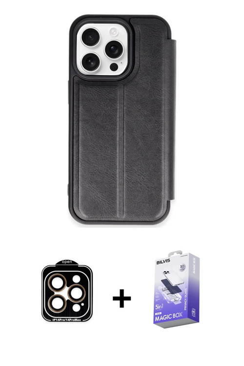 ieg™ iPhone 14 Pro Max Kılıf Zirve Yansıma Serisi - Siyah Bilvis 5in1 5D Magic Hayalet Cam Ekran Kor