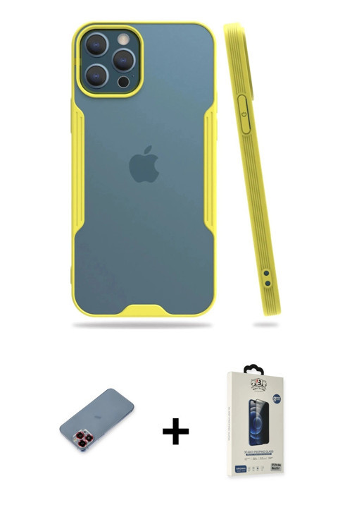 ieg™ iPhone 12 Pro Max Kılıf Atlas Asil Serisi - Siyah Bilvis Hayalet Cam Ekran Koruyucu + Kırmızı M