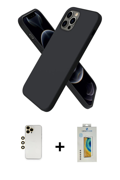 ieg™ iPhone 12 Pro Kılıf Kozmos Yansıma Özel Seri - Siyah Polymer Nano Ekran Koruyucu + Gold Shine K