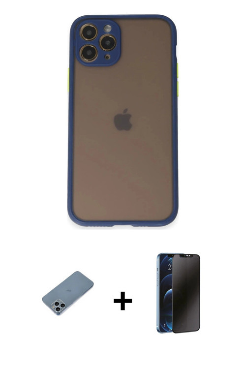 ieg™ iPhone 11 Pro Kılıf Ahenk Çizgi Serisi - Siyah 3D Antistatik Hayalet Cam Ekran Koruyucu + Sierr