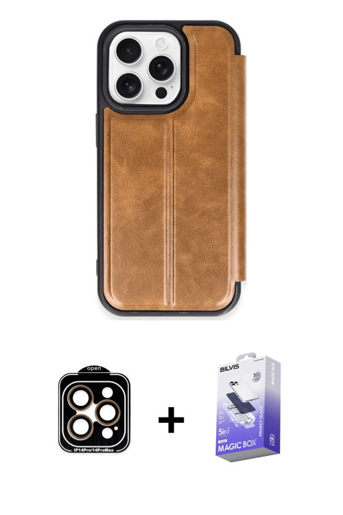 ieg™ iPhone 14 Pro Max Kılıf Zirve Yansıma Serisi - Siyah Bilvis 5in1 5D Magic Hayalet Cam Ekran Kor