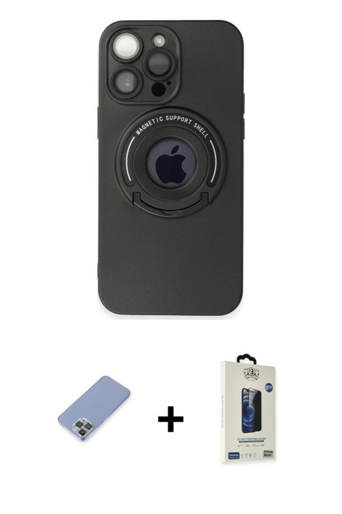 ieg™ iPhone 13 Pro Max Kılıf Eksen Klasik Prime - Siyah Bilvis Hayalet Cam Ekran Koruyucu + Koyu Yeş
