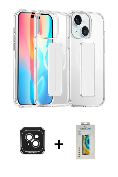 ieg™ iPhone 15 Kılıf Nova Işık Koleksiyonu - Siyah Polymer Nano Ekran Koruyucu + Yeşil PVD Metal Kam
