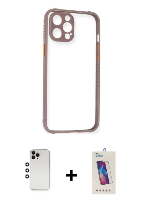 ieg™ iPhone 12 Pro Max Kılıf Nova Asil Özel Seri - Siyah Joko 5D Cam + Gökkuşağı Shine Kamera Lens