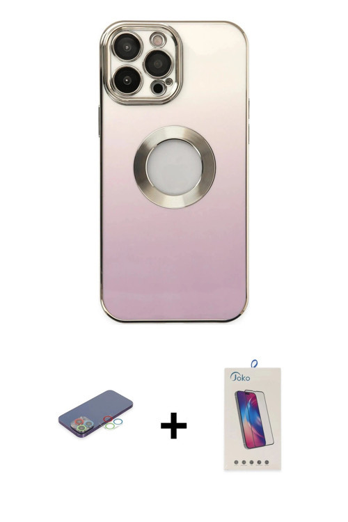 ieg™ iPhone 13 Pro Max Kılıf Kutup Yansıma Özel Seri - Siyah Joko 5D Cam + Mavi Renkli Kamera Lens K