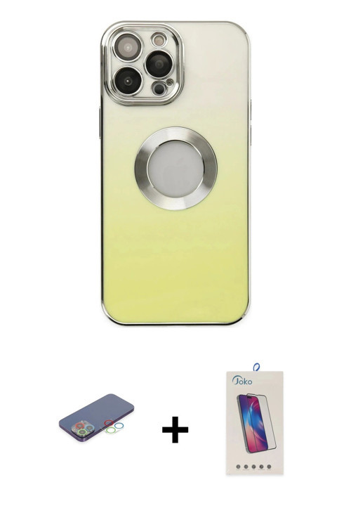 ieg™ iPhone 13 Pro Max Kılıf Kutup Yansıma Özel Seri - Siyah Joko 5D Cam + Mavi Renkli Kamera Lens K