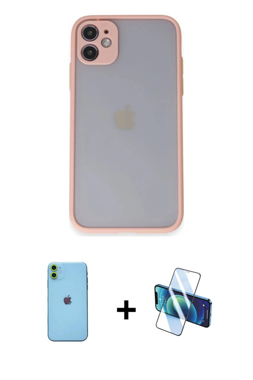 ieg™ iPhone 11 Kılıf Ahenk Çizgi Serisi - Siyah 3D Antistatik Cam Ekran Koruyucu + Yeşil Neon Fosfor