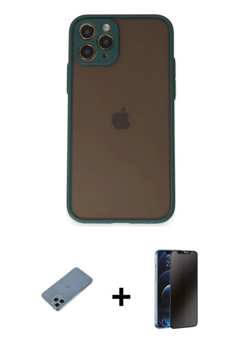 ieg™ iPhone 11 Pro Kılıf Ahenk Çizgi Serisi - Siyah 3D Antistatik Hayalet Cam Ekran Koruyucu + Sierr