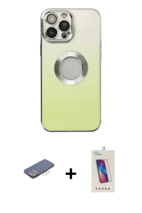 ieg™ iPhone 13 Pro Max Kılıf Kutup Yansıma Özel Seri - Siyah Joko 5D Cam + Mavi Renkli Kamera Lens K
