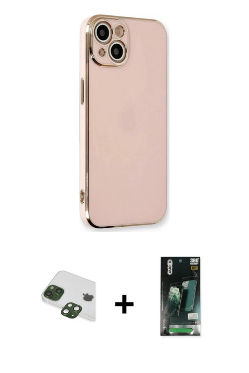ieg™ iPhone 13 Kılıf Yankı Serisi - Şeffaf 360 Full Body Arka Koruyucu + Yeşil Pers Alüminyum Kamera