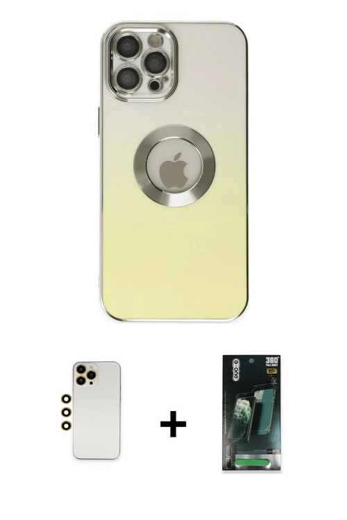 ieg™ iPhone 12 Pro Max Kılıf Kutup Yansıma Özel Seri - Siyah 360 Mat Full Body Arka Koruyucu + Gold