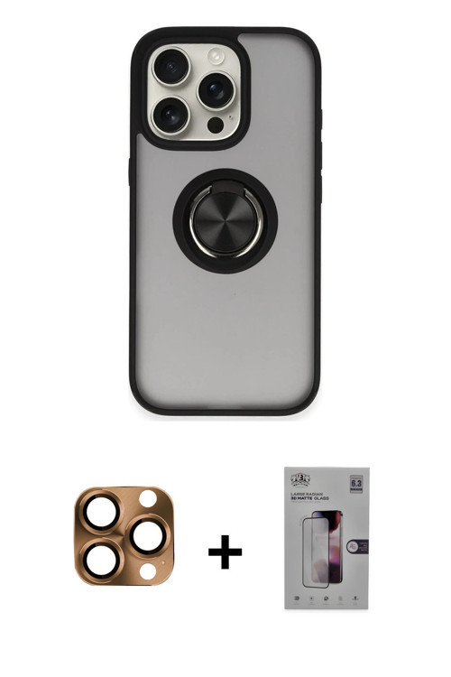 ieg™ iPhone 16 Pro Max Kılıf Yörünge Çizgi - Siyah Bilvis 3D Mat Cam Ekran Koruyucu + Çöl Titanyum P