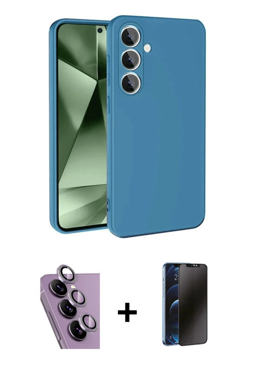 ieg™ Galaxy S24 FE Kılıf Ahenk Serisi - Siyah 3D Antistatik Hayalet Cam Ekran Koruyucu + Mor Raze Me