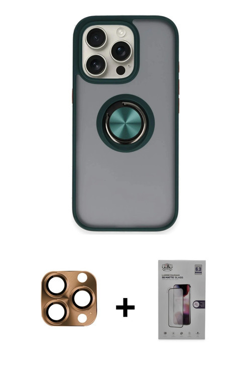 ieg™ iPhone 16 Pro Max Kılıf Yörünge Çizgi - Siyah Bilvis 3D Mat Cam Ekran Koruyucu + Çöl Titanyum P