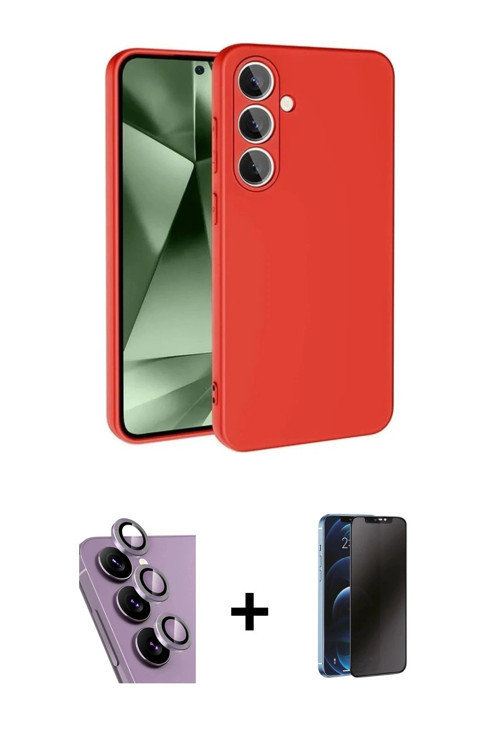 ieg™ Galaxy S24 FE Kılıf Ahenk Serisi - Siyah 3D Antistatik Hayalet Cam Ekran Koruyucu + Mor Raze Me
