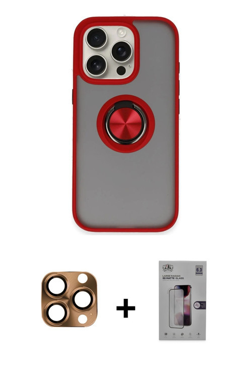 ieg™ iPhone 16 Pro Max Kılıf Yörünge Çizgi - Siyah Bilvis 3D Mat Cam Ekran Koruyucu + Çöl Titanyum P