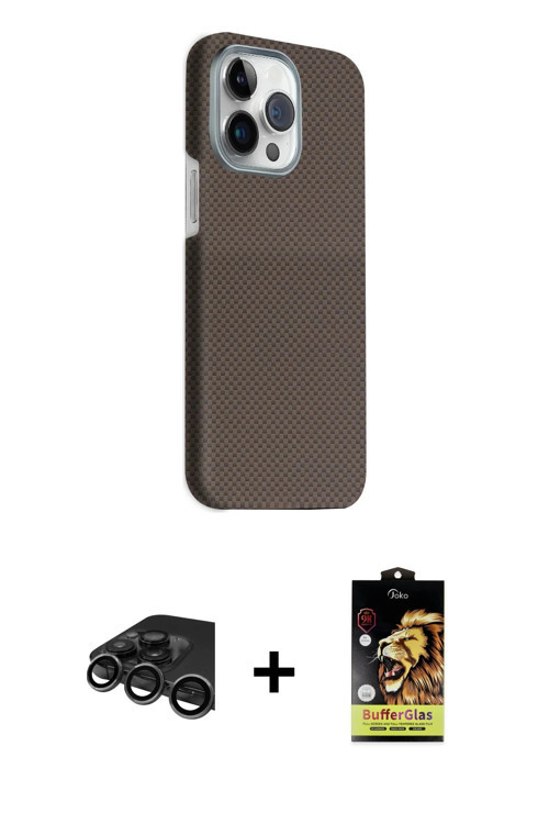 ieg™ iPhone 15 Pro Max Kılıf Kozmos Klasik Prime - Siyah Buffer Cam Ekran Koruyucu + Titanyum Gri Ra