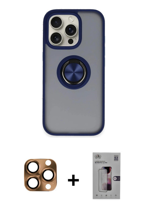 ieg™ iPhone 16 Pro Max Kılıf Yörünge Çizgi - Siyah Bilvis 3D Mat Cam Ekran Koruyucu + Çöl Titanyum P