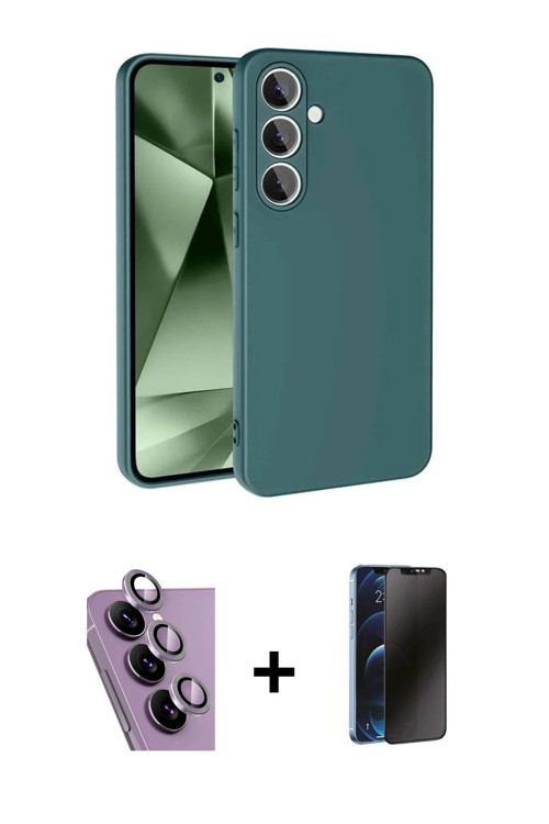 ieg™ Galaxy S24 FE Kılıf Ahenk Serisi - Siyah 3D Antistatik Hayalet Cam Ekran Koruyucu + Mor Raze Me