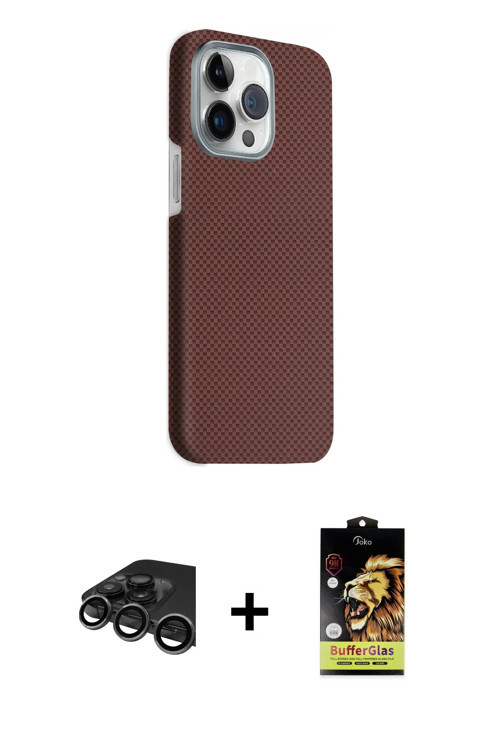 ieg™ iPhone 15 Pro Max Kılıf Kozmos Klasik Prime - Siyah Buffer Cam Ekran Koruyucu + Titanyum Gri Ra