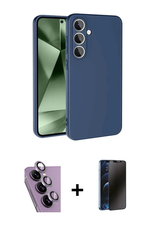 ieg™ Galaxy S24 FE Kılıf Ahenk Serisi - Siyah 3D Antistatik Hayalet Cam Ekran Koruyucu + Mor Raze Me