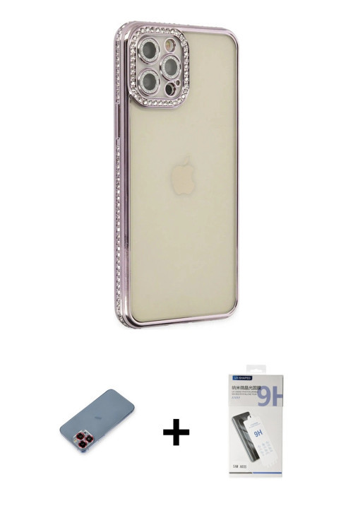 ieg™ iPhone 12 Pro Kılıf Yörünge Koleksiyonu - Şeffaf Uv Polymer Nano Ekran Koruyucu + Kırmızı Metal