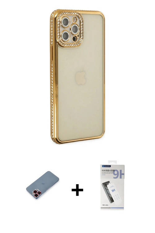 ieg™ iPhone 12 Pro Kılıf Yörünge Koleksiyonu - Şeffaf Uv Polymer Nano Ekran Koruyucu + Kırmızı Metal